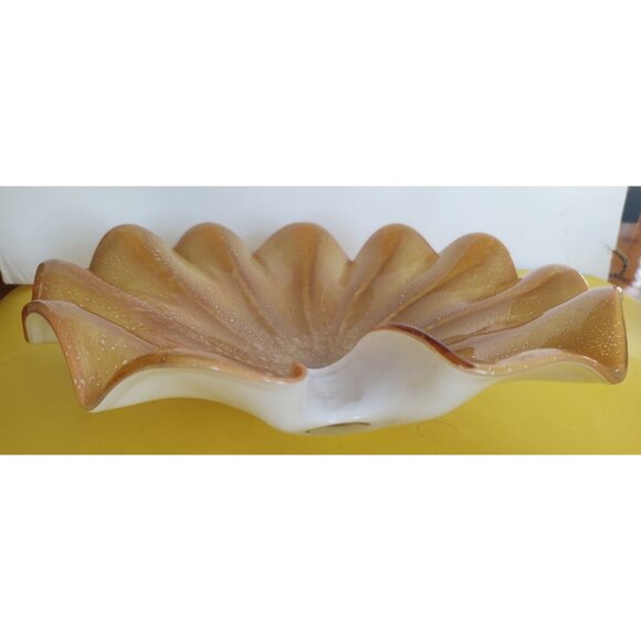 Vintage Murano Art Glass Bowl 10" Hand Blown Gold Fleck - Picture 7 of 12